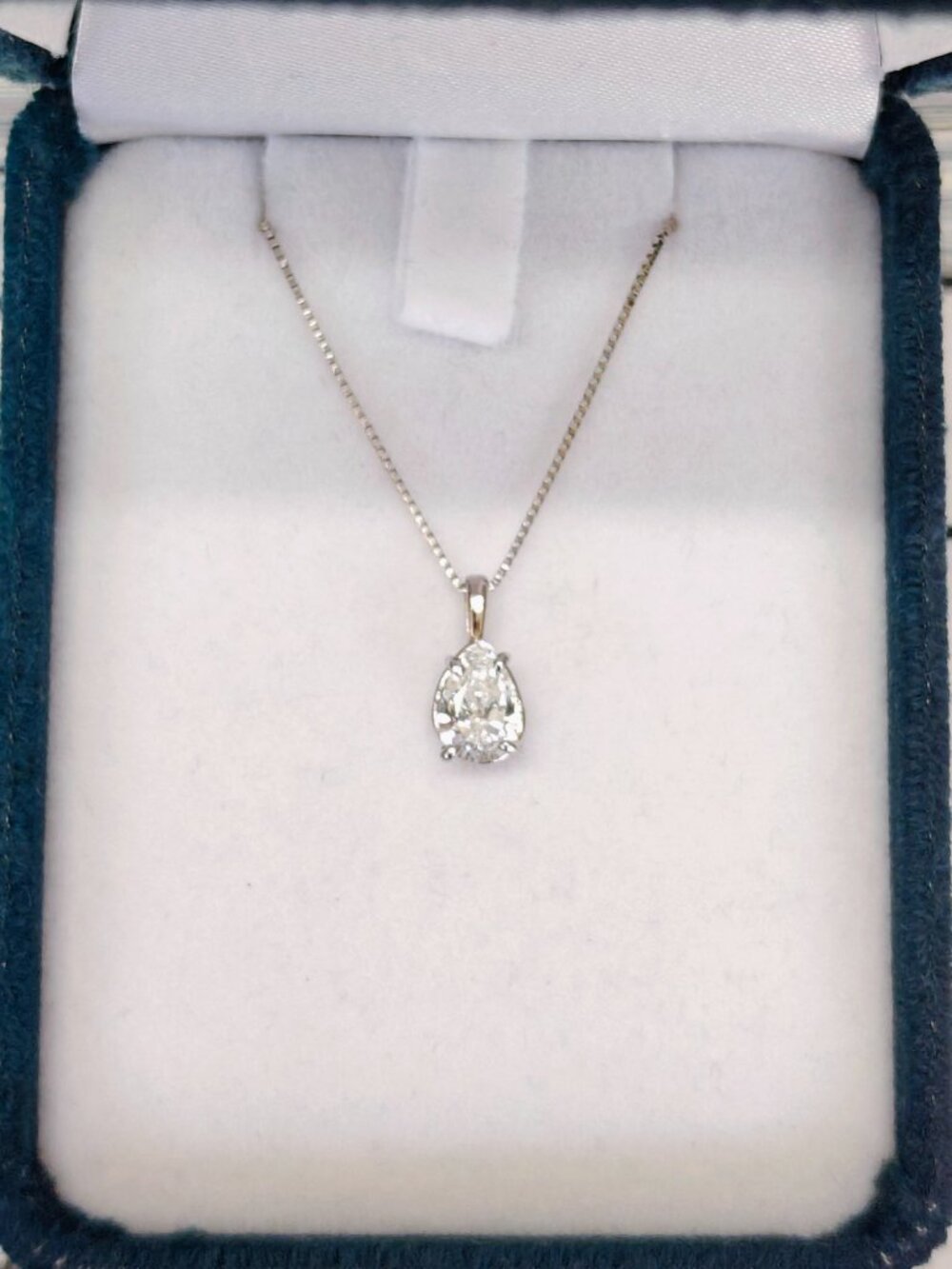 1 CT. Lab-Grown Prong-Set Pear Diamond Solitaire Pendant in 14K White 18" New